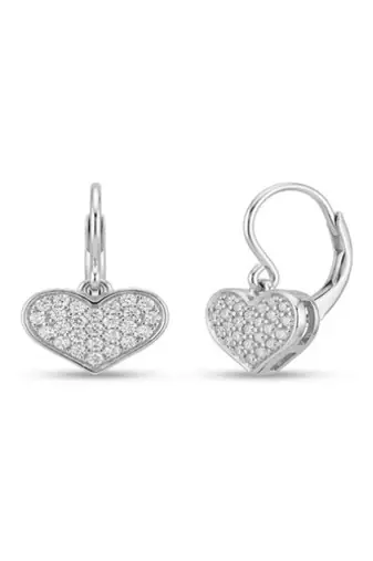 925 sterling silver Pavé Heart Charm Hoop Earrings