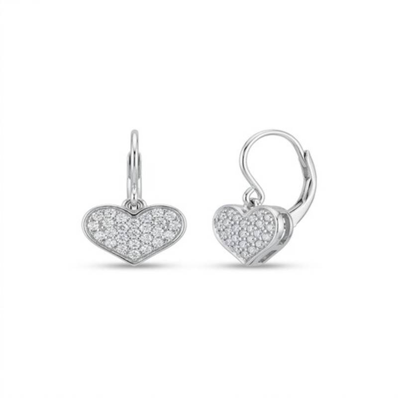 925 sterling silver Pavé Heart Charm Hoop Earrings