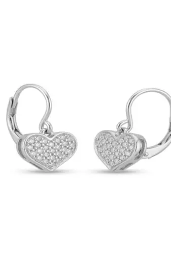 925 sterling silver Pavé Heart Charm Hoop Earrings