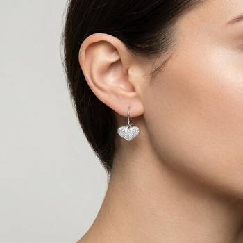 925 sterling silver Pavé Heart Charm Hoop Earrings 3
