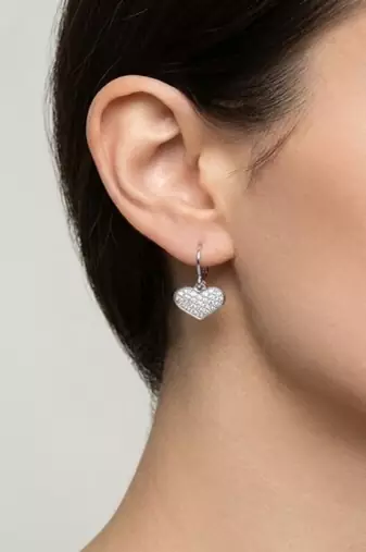 925 sterling silver Pavé Heart Charm Hoop Earrings