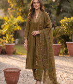 Mehendi green embroidered kurta pant set with dupatta