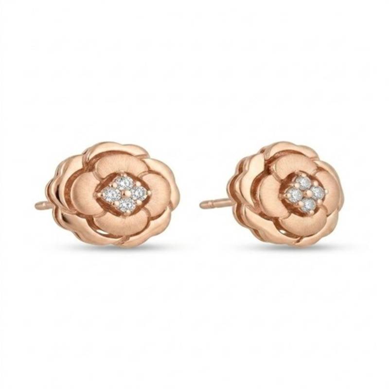 925 sterling silver Diamond Floral Rosette Stud Earrings