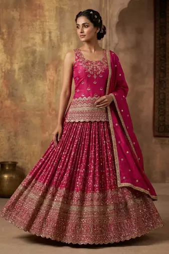 Royal rani pink embroidered lehenga set
