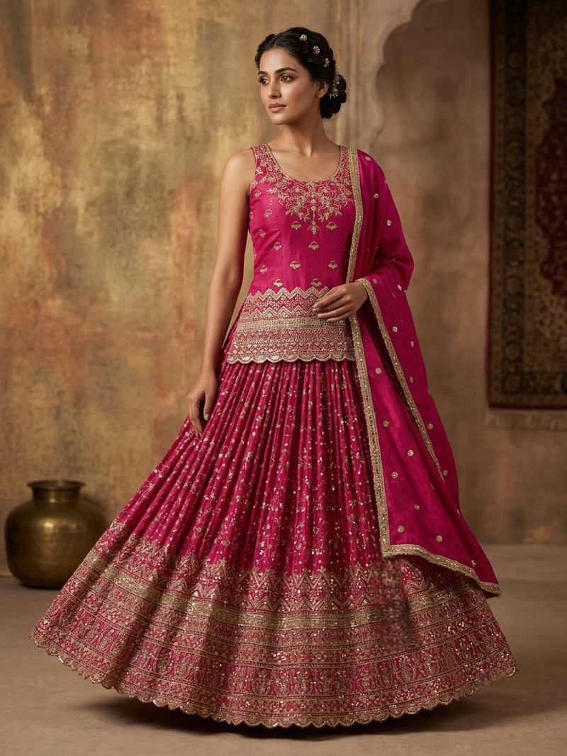 Royal rani pink embroidered lehenga set