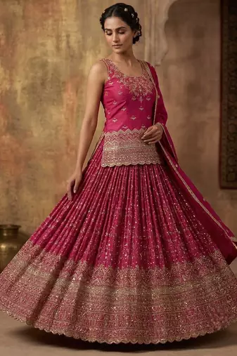 Royal rani pink embroidered lehenga set
