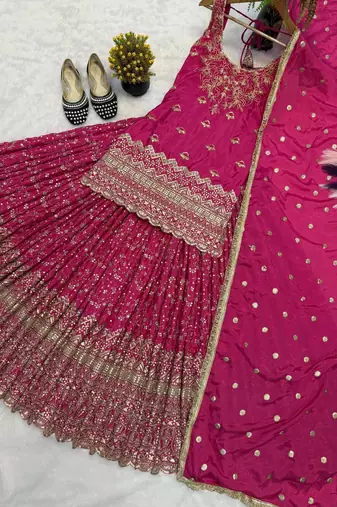 Royal rani pink embroidered lehenga set