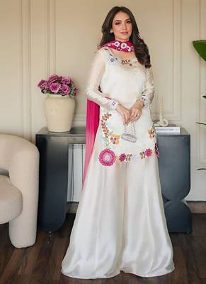 Off-white embroidery roman glass silk blend  sharara suit set 1