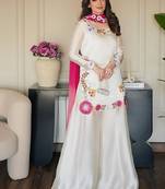 Off-white embroidery roman glass silk blend  sharara suit set
