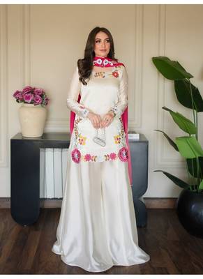 Off-white embroidery roman glass silk blend  sharara suit set 2