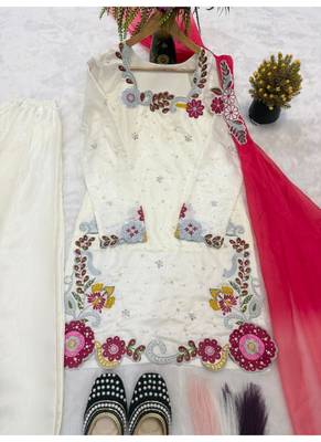 Off-white embroidery roman glass silk blend  sharara suit set 4