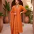 Orange  silk kurta pant set with scalloped dupatta