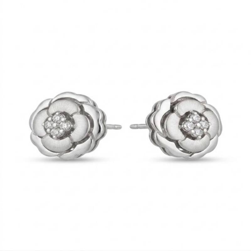 925 sterling silver Silver Bloom Diamond Stud Earrings