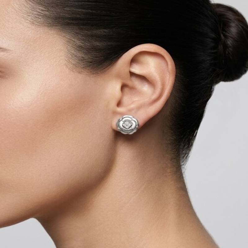 925 sterling silver Silver Bloom Diamond Stud Earrings
