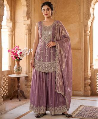 Graceful lavender embroidered sharara set with dupatta 1