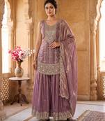 Graceful lavender embroidered sharara set with dupatta
