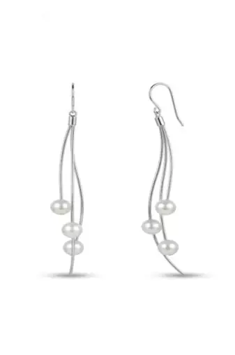 925 sterling silver Floating Pearl Threader Earrings