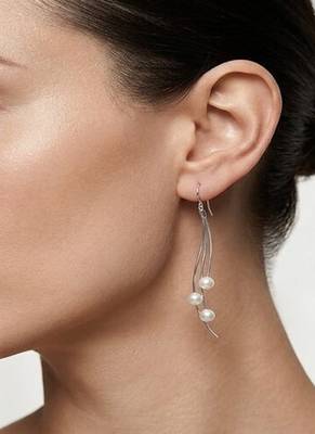 925 sterling silver Floating Pearl Threader Earrings 2