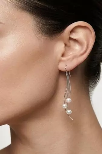 925 sterling silver Floating Pearl Threader Earrings