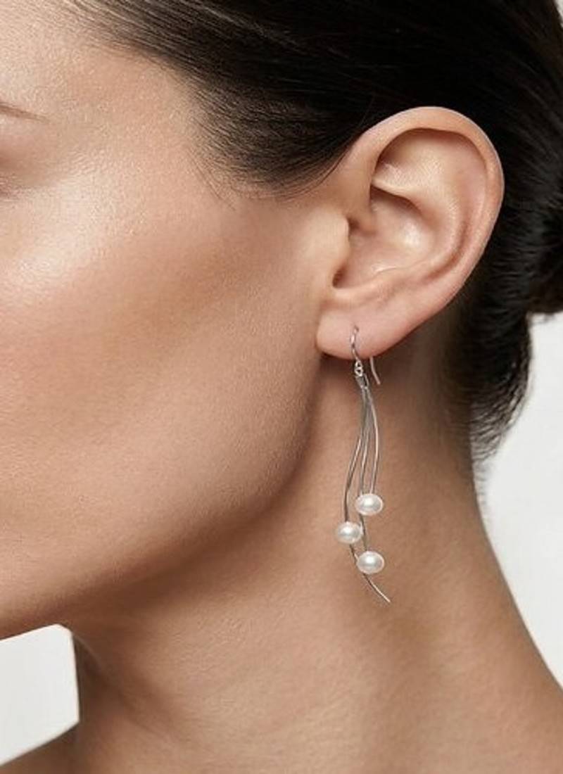 925 sterling silver Floating Pearl Threader Earrings