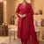 Rani pink  embroidered silk kurta pant set with dupatta