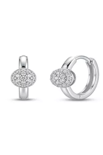 925 sterling silver Pavé Sphere Huggie Hoop Earrings