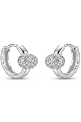 925 sterling silver Pavé Sphere Huggie Hoop Earrings