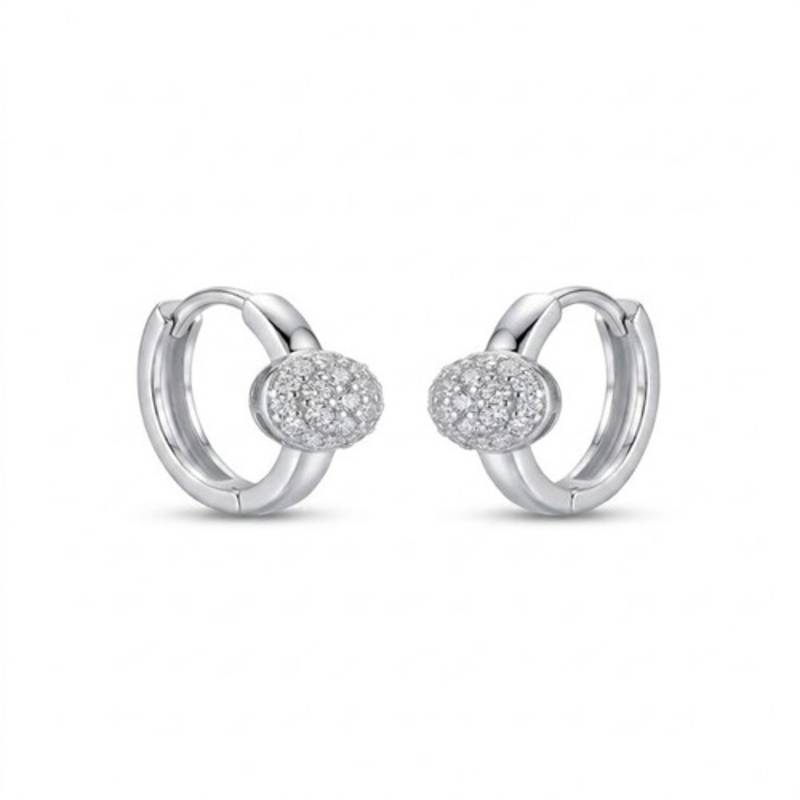 925 sterling silver Pavé Sphere Huggie Hoop Earrings