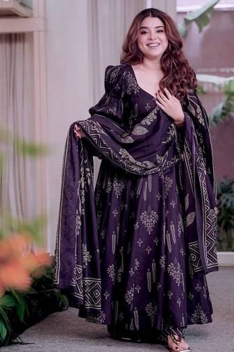 Blue embroidery cotton  anarkali suit