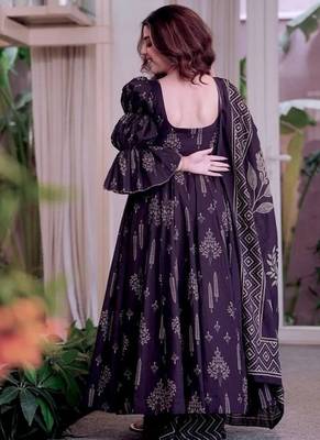 Blue embroidery cotton  anarkali suit 3