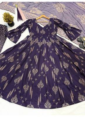 Blue embroidery cotton  anarkali suit 4