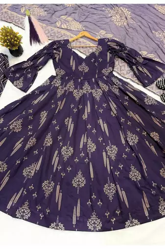 Blue embroidery cotton  anarkali suit