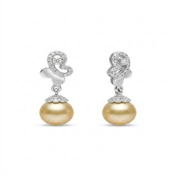 925 sterling silver Golden Pearl Diamond Drop Earrings 1