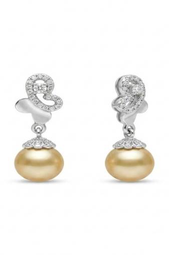 925 sterling silver Golden Pearl Diamond Drop Earrings
