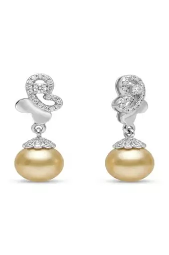 925 sterling silver Golden Pearl Diamond Drop Earrings