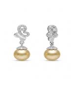 925 sterling silver Golden Pearl Diamond Drop Earrings