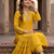 Mustard yellow embroidered  silk kurta pant set with dupatta