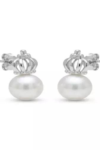 925 sterling silver Royal Pearl Crown Earrings