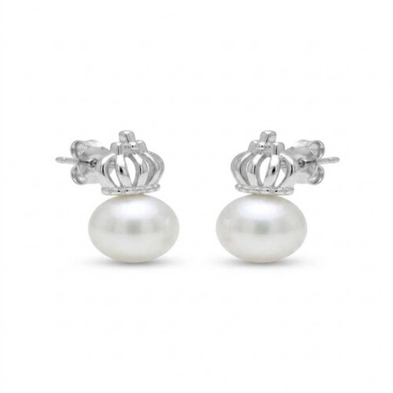 925 sterling silver Royal Pearl Crown Earrings