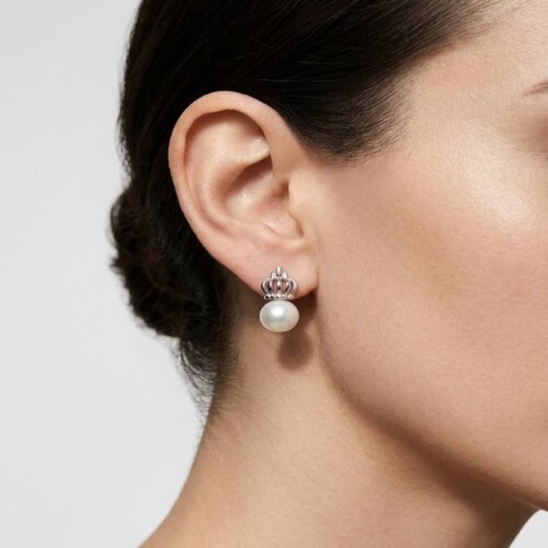 925 sterling silver Royal Pearl Crown Earrings