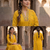 Mustard yellow embroidered  silk kurta pant set with dupatta