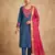 Women teal blue embroidered straight kurta with magenta dupatta and pant set