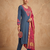Women teal blue embroidered straight kurta with magenta dupatta and pant set