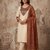 Women cream embroidered straight kurta with rust bandhani dupatta and pant set