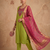 Women lime green embroidered straight kurta with rani pink dupatta and pant set