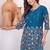 Teal blue floral printed short kurta with straight pants co-ord set