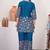 Teal blue floral printed short kurta with straight pants co-ord set