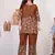 Brown floral printed short kurta with straight pants co-ord set