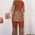 Brown floral printed short kurta with straight pants co-ord set