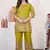Olive green floral printed short kurta with straight pants co-ord set